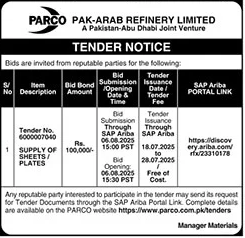 Pak Arab Refinery Limited Tender Notice